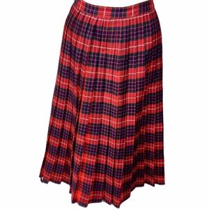 Vintage Red Plaid Pleated Skirt Size Small